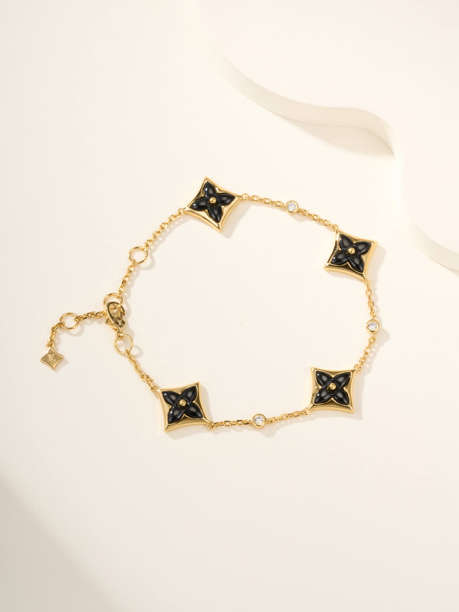 LV Classic Four Diamond Gold Black Agate 3-Diamond Bracelet - 图片 11