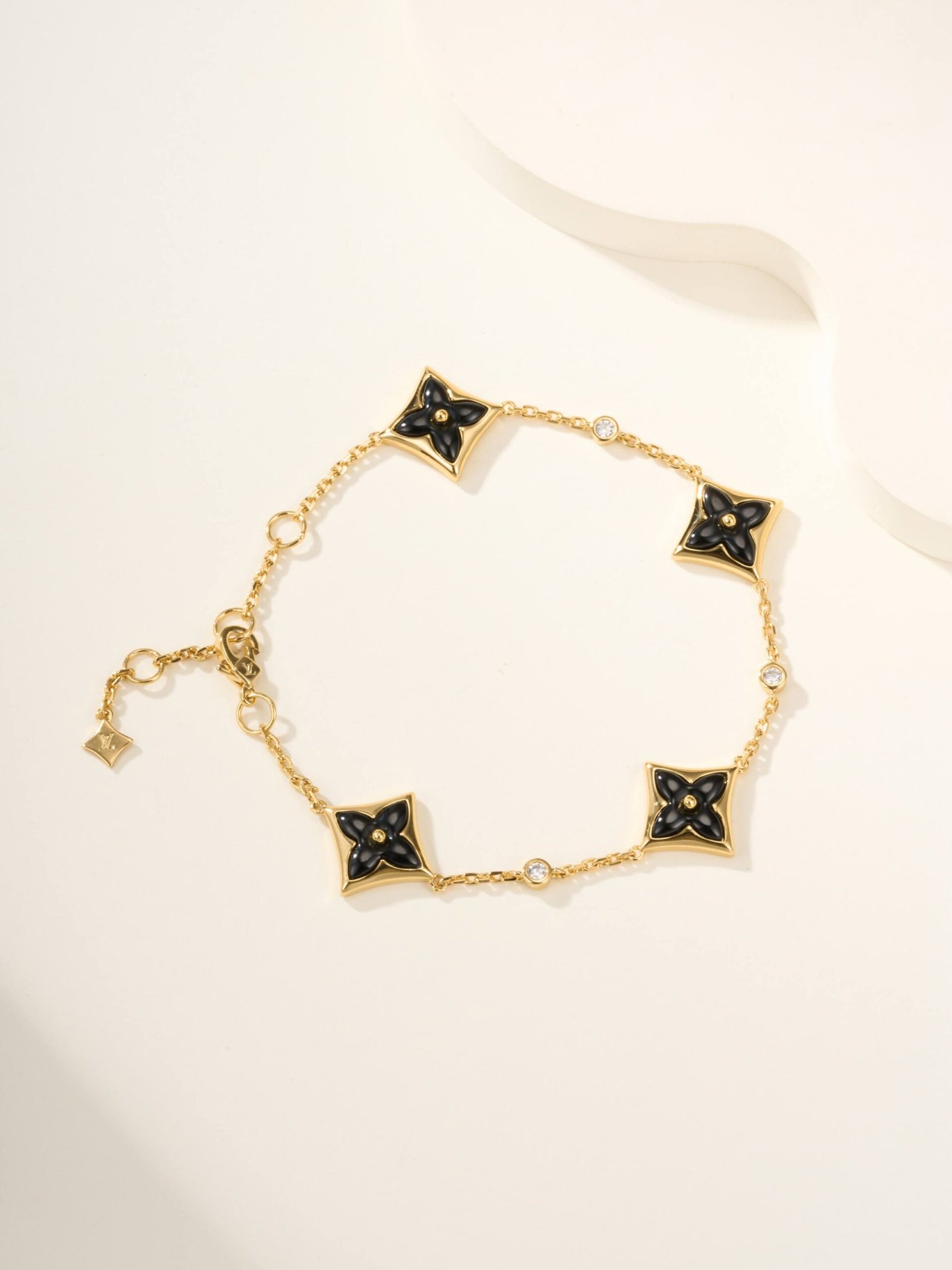 LV Classic Four Diamond Gold Black Agate 3-Diamond Bracelet - 图片 2