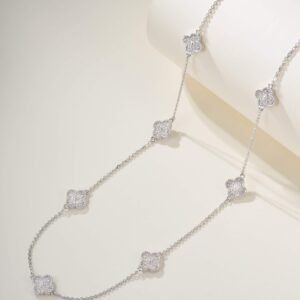 20 flower diamond studded white gold necklace