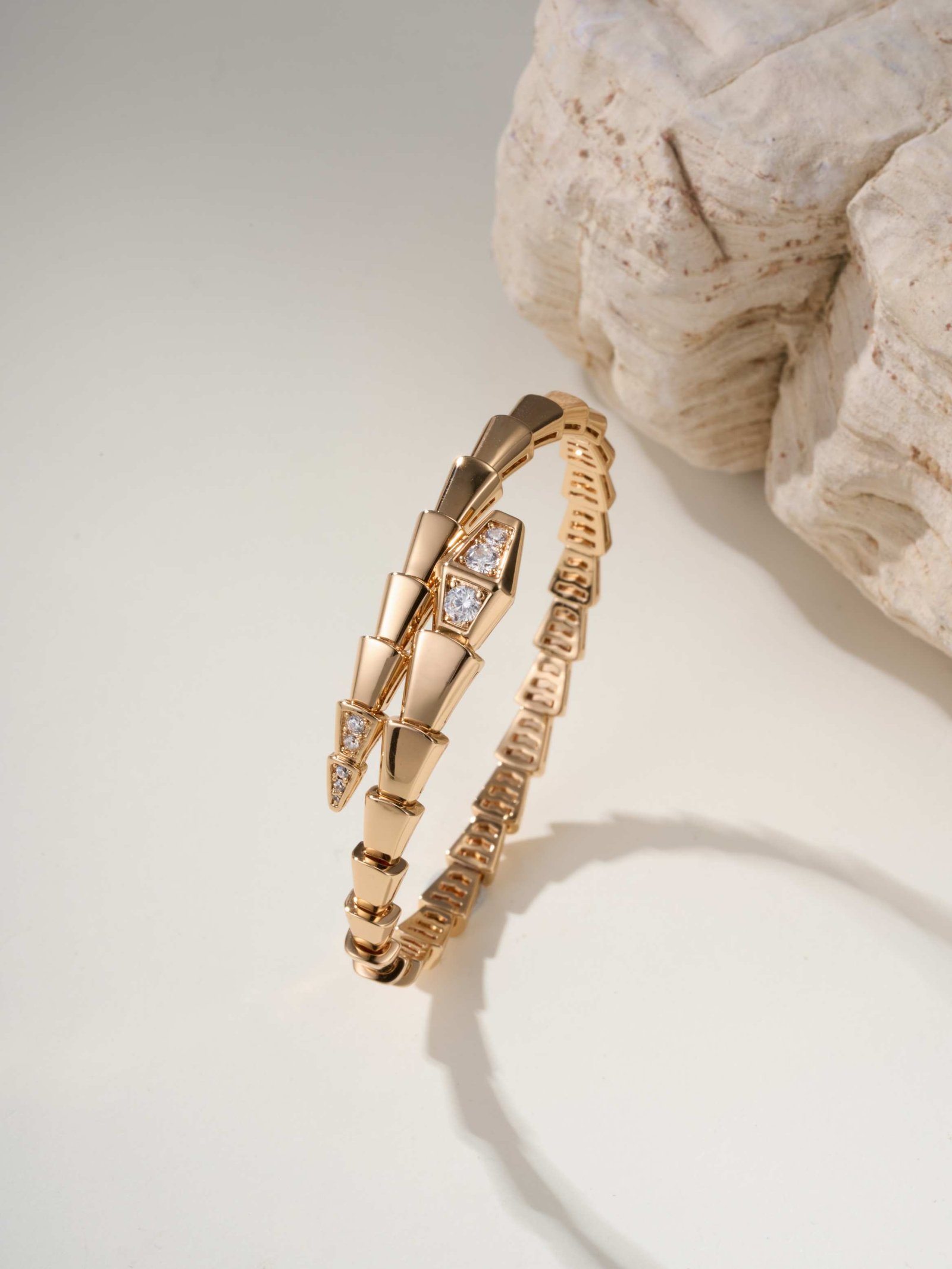 Elastic snake bracelet with diamond studded head and tail - Image 9