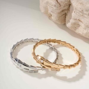 Elastic snake bracelet with diamond studded head and tail