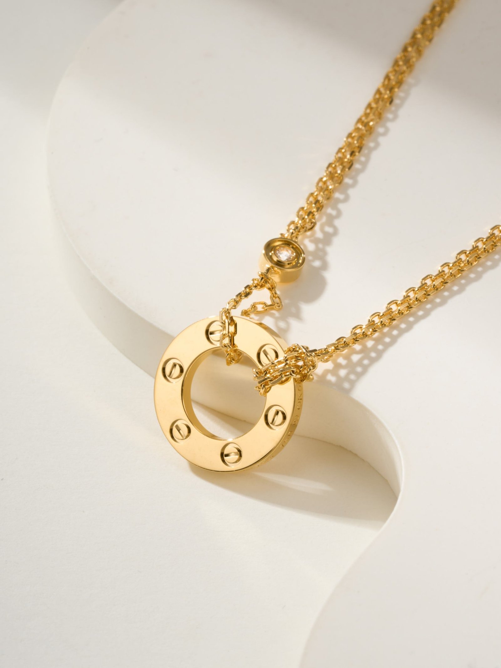 Double chain pancake single diamond necklace - 图片 6
