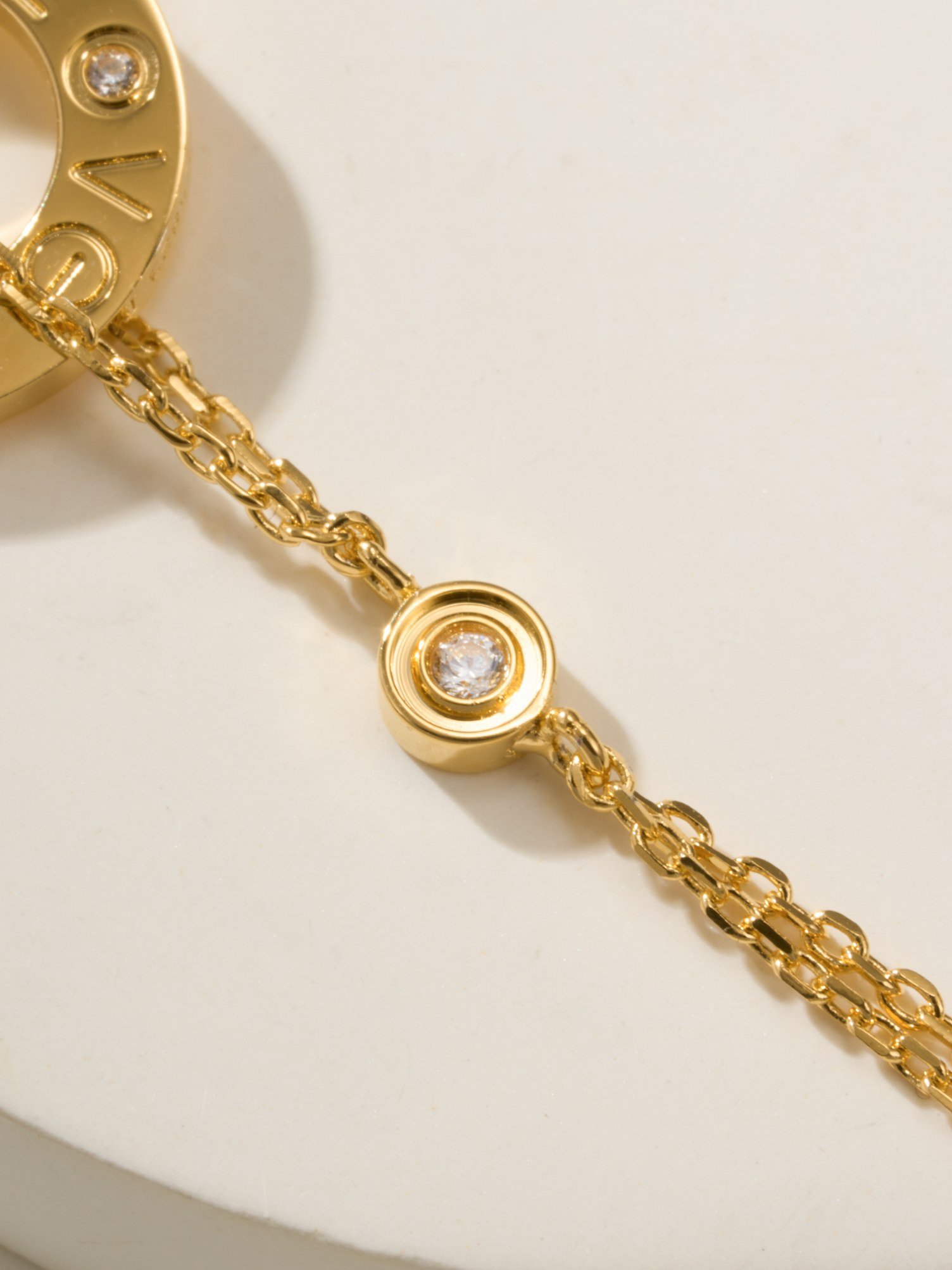 Double chain pancake single diamond necklace - 图片 8