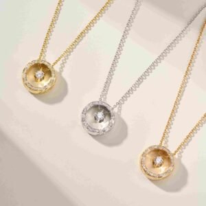 Coco diamond patterned full moon diamond necklace (CNC handmade diamond inlay)