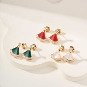 New version of small fan diamond studded earrings