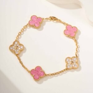 Rose Stone Diamond Rose Gold Five Flower Bracelet
