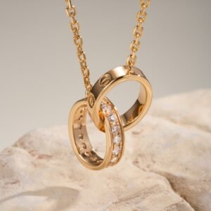 Double ring diamond necklace