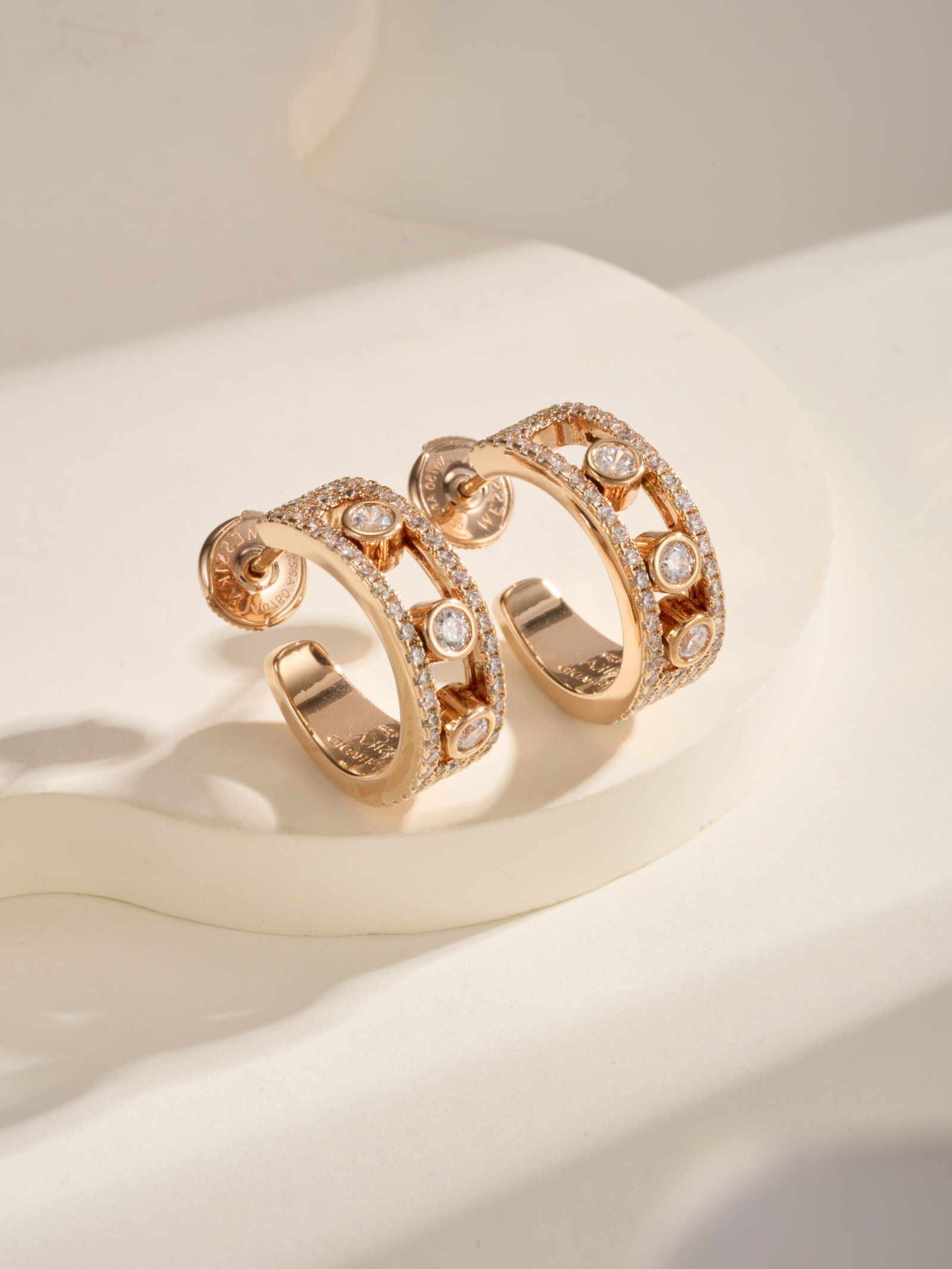 Meisika 3 Diamond Sliding Full Diamond Earrings - 图片 4