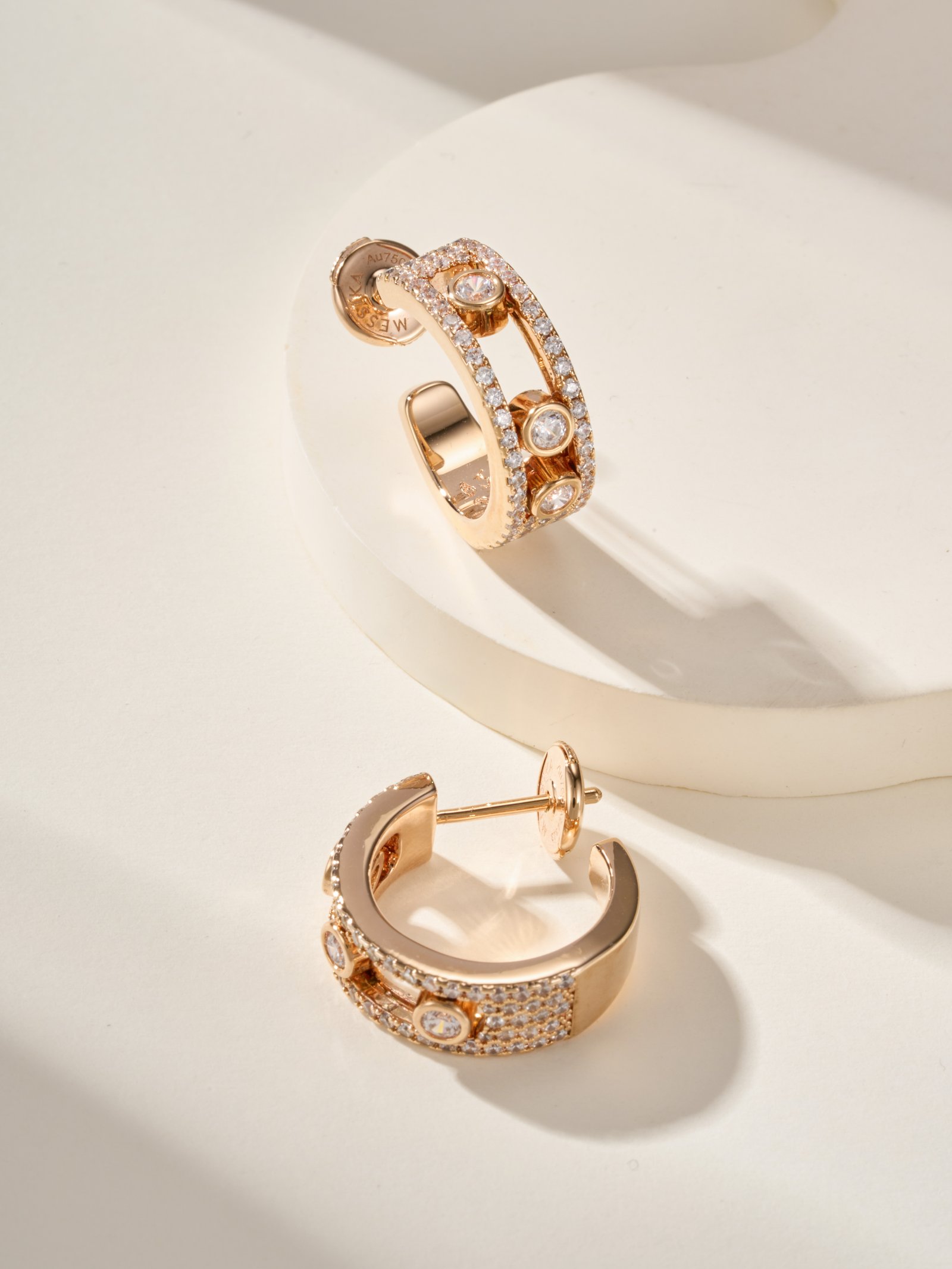 Meisika 3 Diamond Sliding Full Diamond Earrings - 图片 6