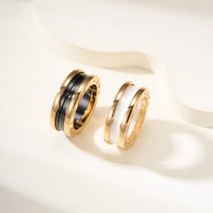 BV Classic Narrow Edition Black and White Ceramic Ring