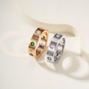 BV letter logo colored diamond ring