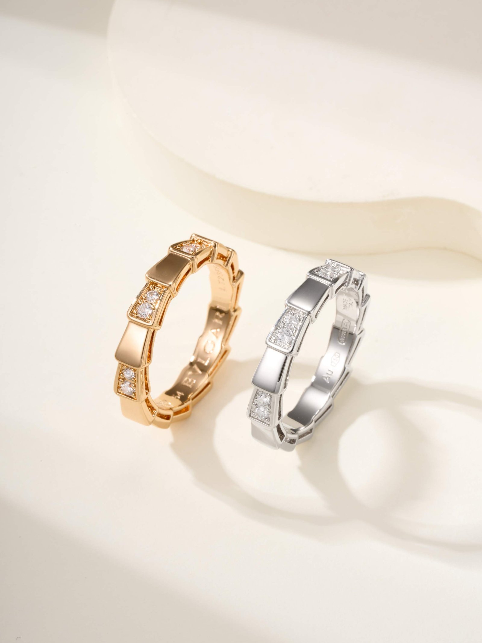 Narrow diamond snake bone ring