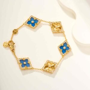 BU Opera Series Five Flower Diamond Set Blue Jade Marrow Car Flower Bracelet (Large)