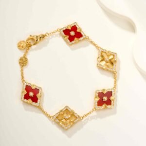 BU Opera Series Five Flower Diamond Set Red Jade Marrow Car Flower Bracelet (Large)