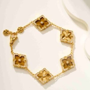 BU Opera Series Five Flower Diamond Tiger Eye Car Flower Bracelet (Large)