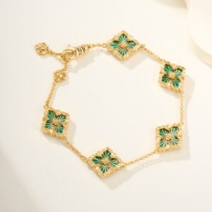 BU Opera Series Gold 5-Flower Green Enamel Bracelet