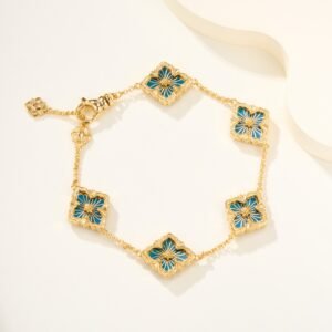 BU Opera Series Gold 5-Flower Blue Enamel Bracelet