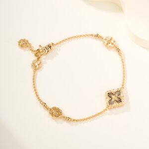 BU Opera Series Gold 3 Pattern Single Flower Agate Black Bracelet (Small)