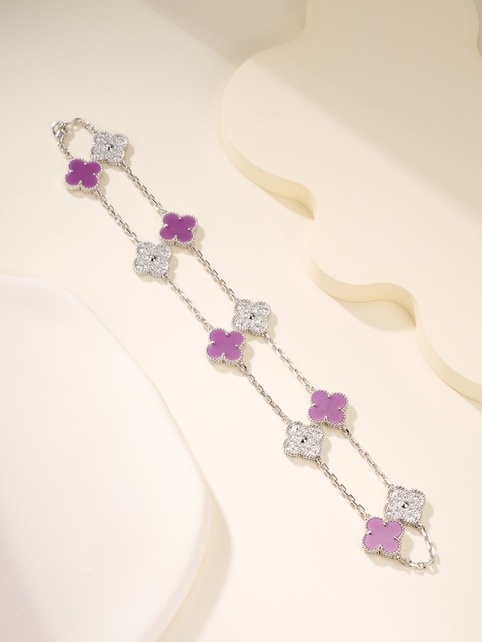 Ten flower diamond violet stone necklace - 图片 4