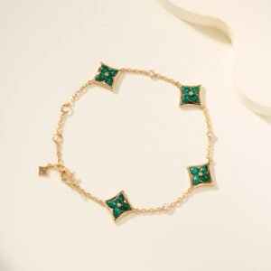 LV Classic Four Flower Diamond Peacock Stone 3-Diamond Bracelet (Rose Gold)