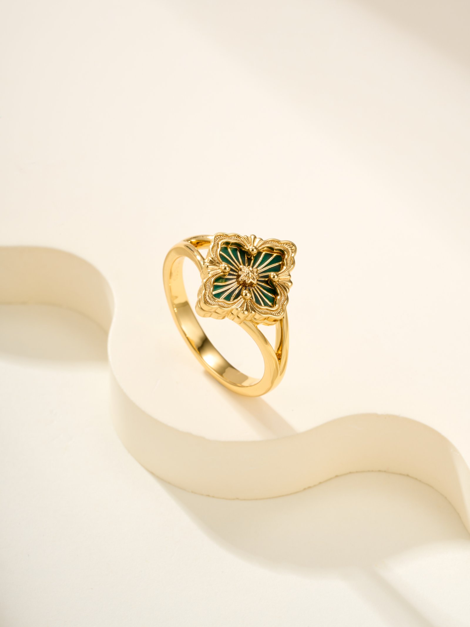 Buchirati OPERA TULLE Small Pattern Enamel Ring(Enamel green) - 图片 4