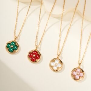 Color Blossom Round Petal Large Long Necklace