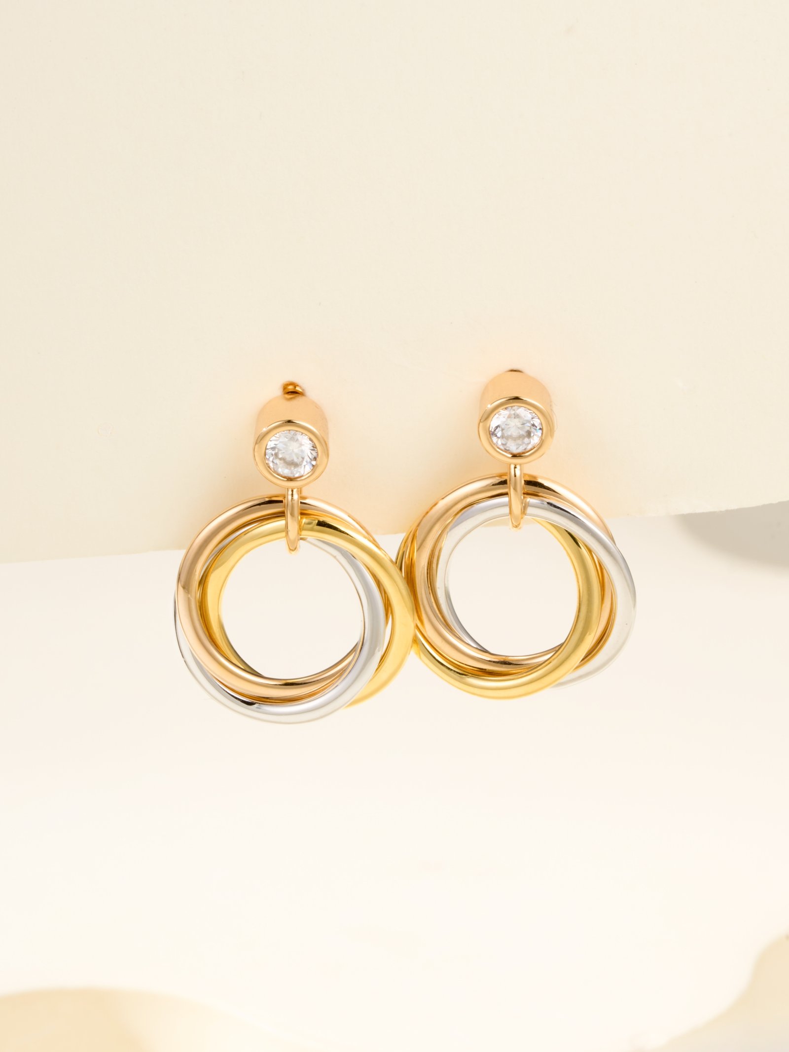 TRINITY Three Color Ring Single Diamond Mini Earrings