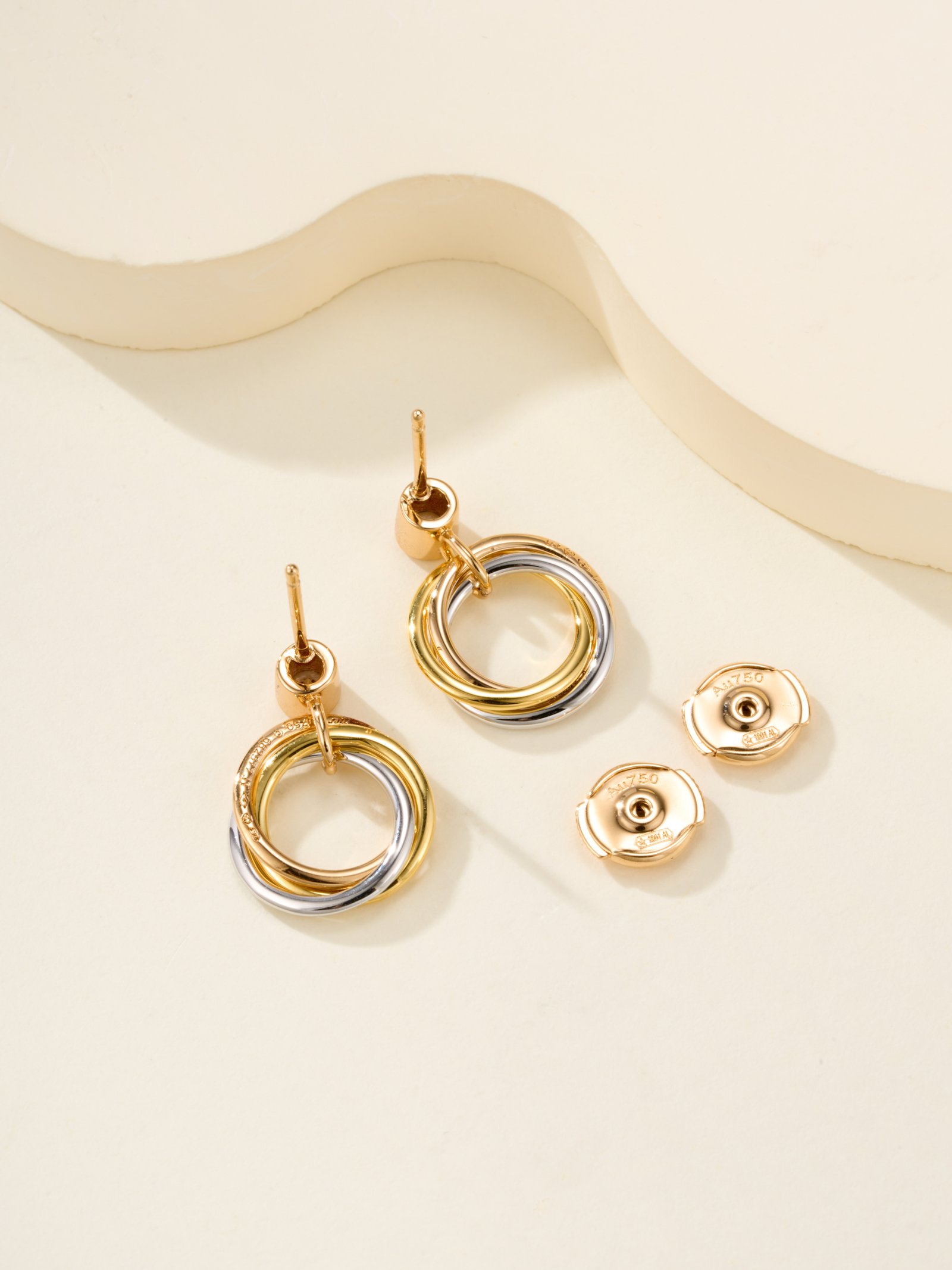 TRINITY Three Color Ring Single Diamond Mini Earrings - Image 7