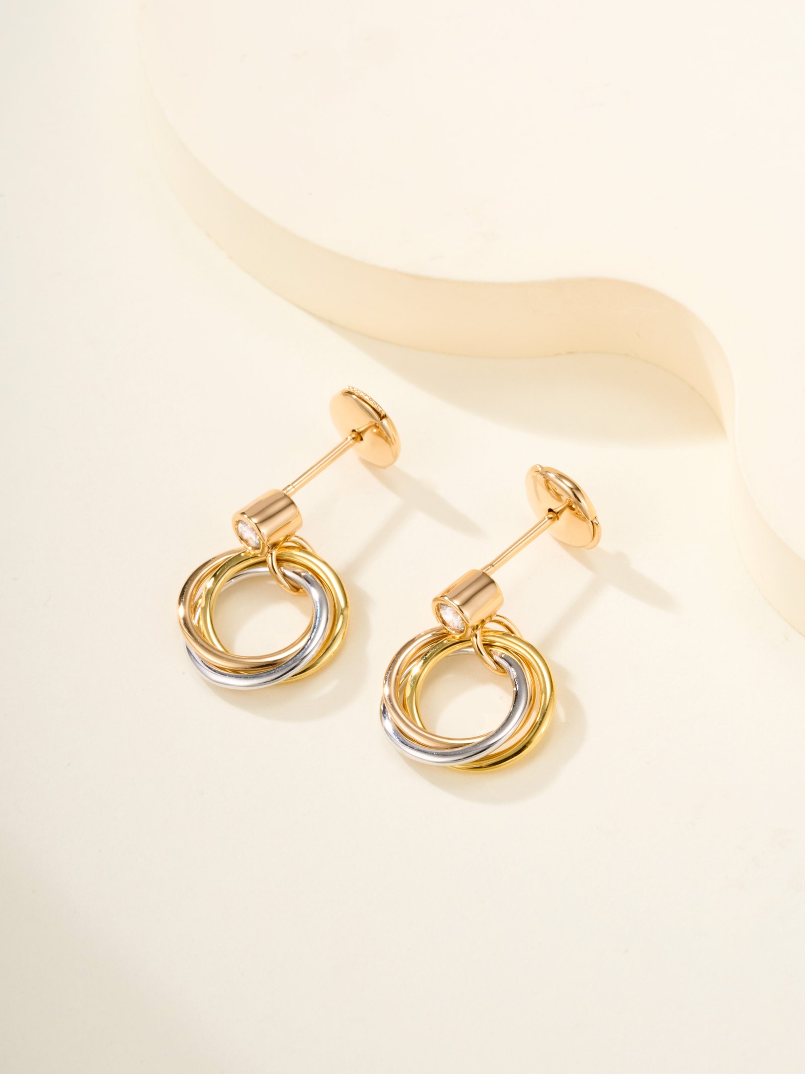 TRINITY Three Color Ring Single Diamond Mini Earrings - Image 8