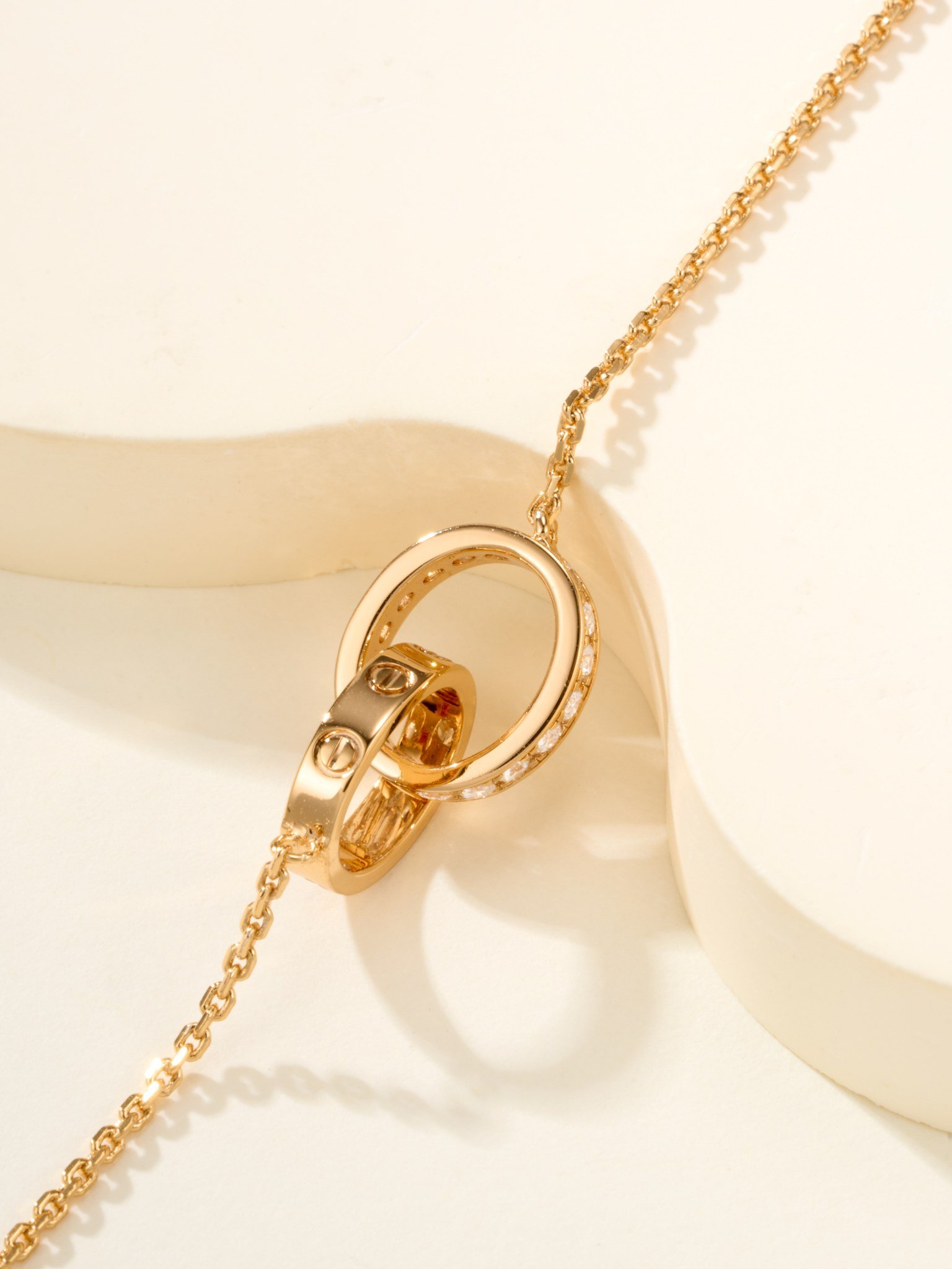 Love Half Circle Diamond Inlaid Double Ring Bracelet - 图片 10