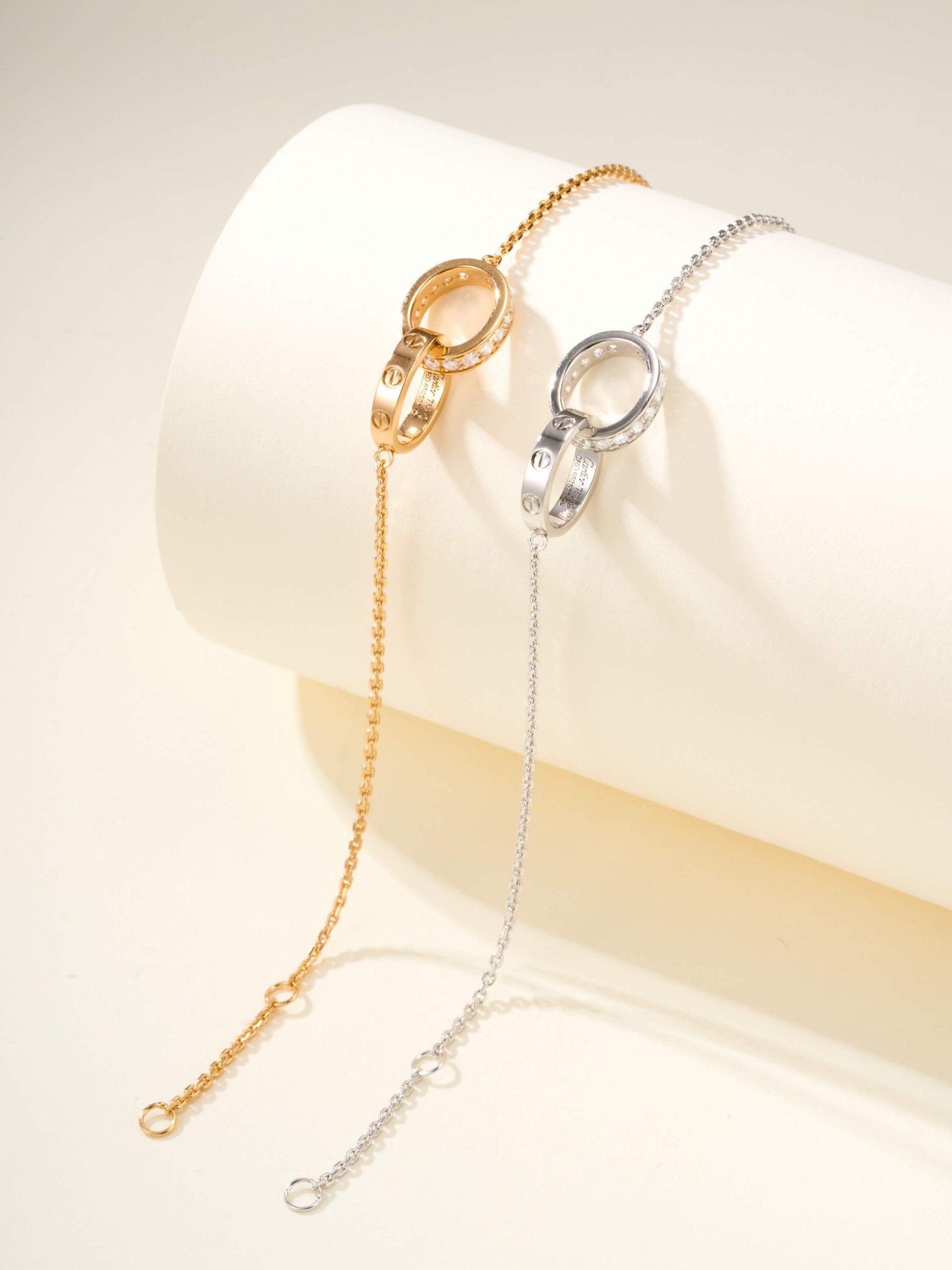 Love Half Circle Diamond Inlaid Double Ring Bracelet