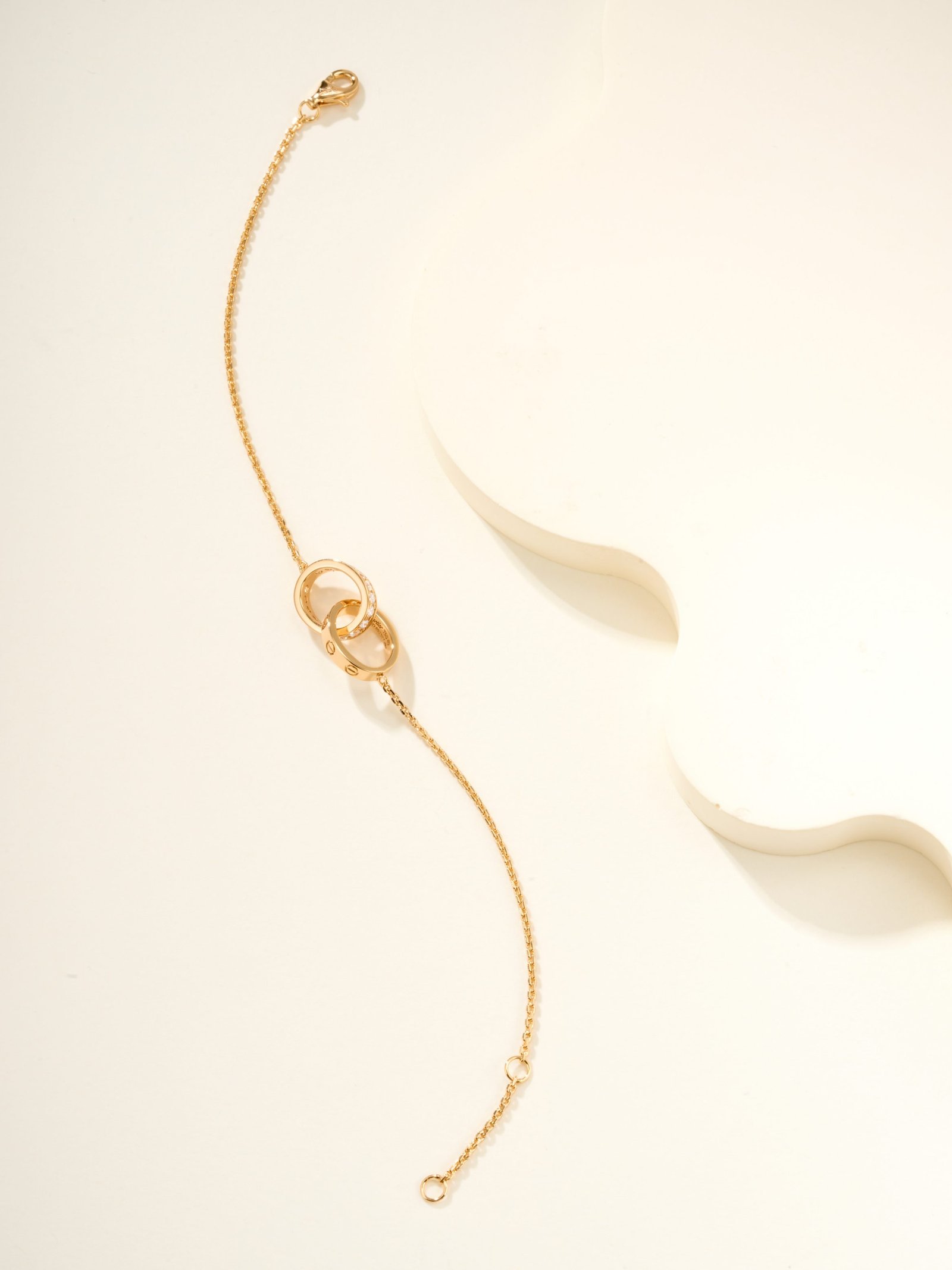 Love Half Circle Diamond Inlaid Double Ring Bracelet - 图片 3