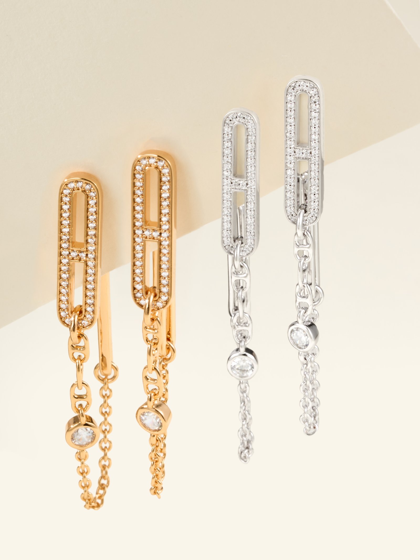 Pig Nose Diamond Chain Earrings