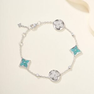 LV Classic Four Flower Diamond Set Tianhe Stone 3-Diamond Bracelet (White Gold)