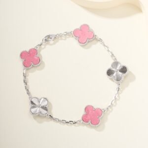 Ji Diao Diao Hua Pian White Gold Rose Stone Five Flower Bracelet