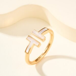 Double T all white shell ring