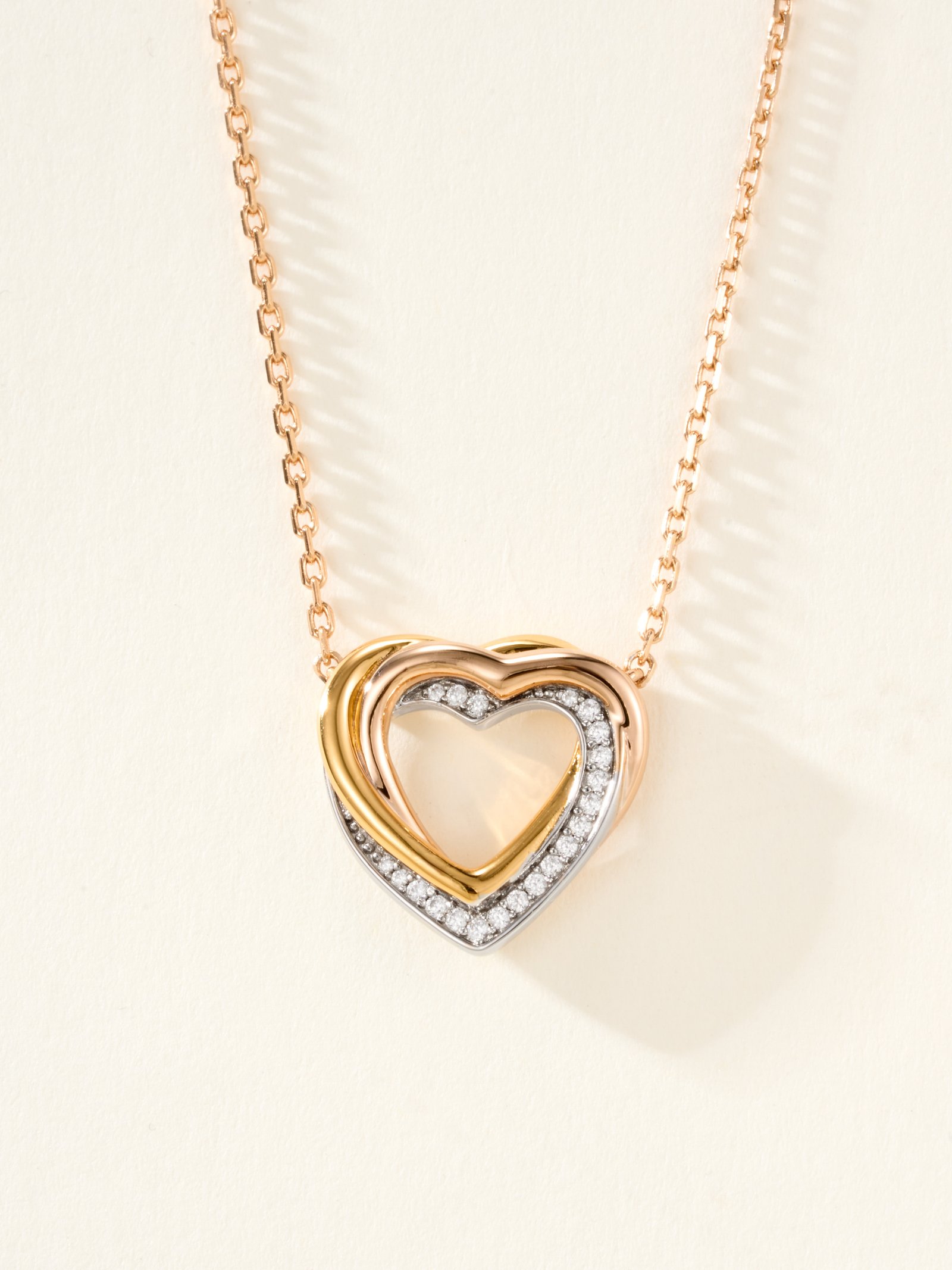 Trinity heart-shaped tricolor diamond studded small necklace - 图片 2