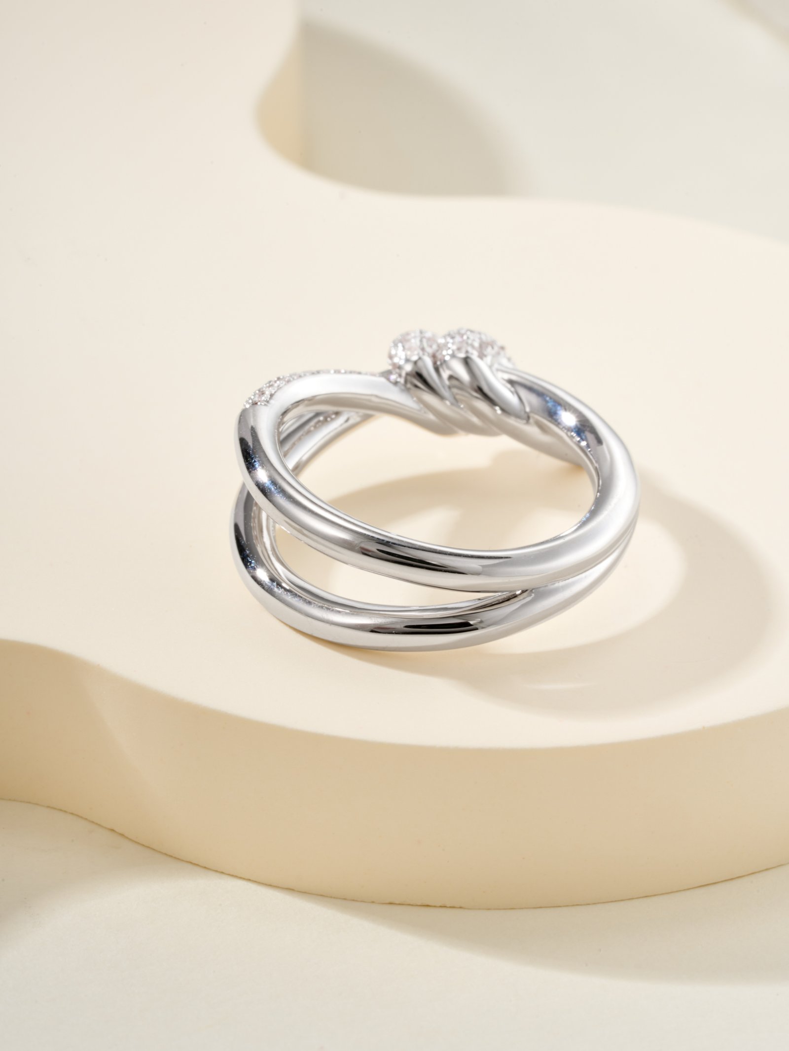 T Knot Double Row Diamond Set Ring - Image 8