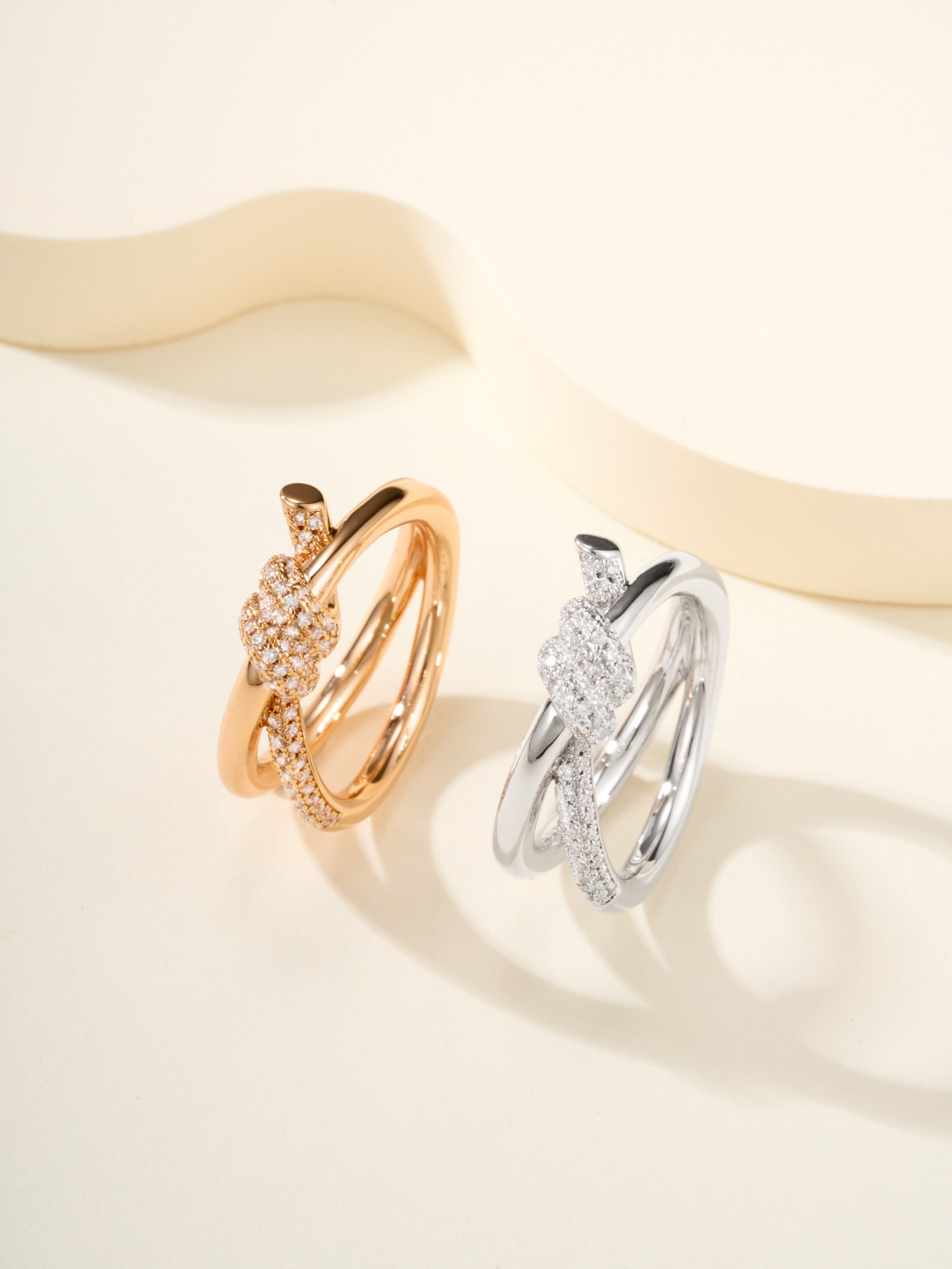 T Knot Double Row Diamond Set Ring