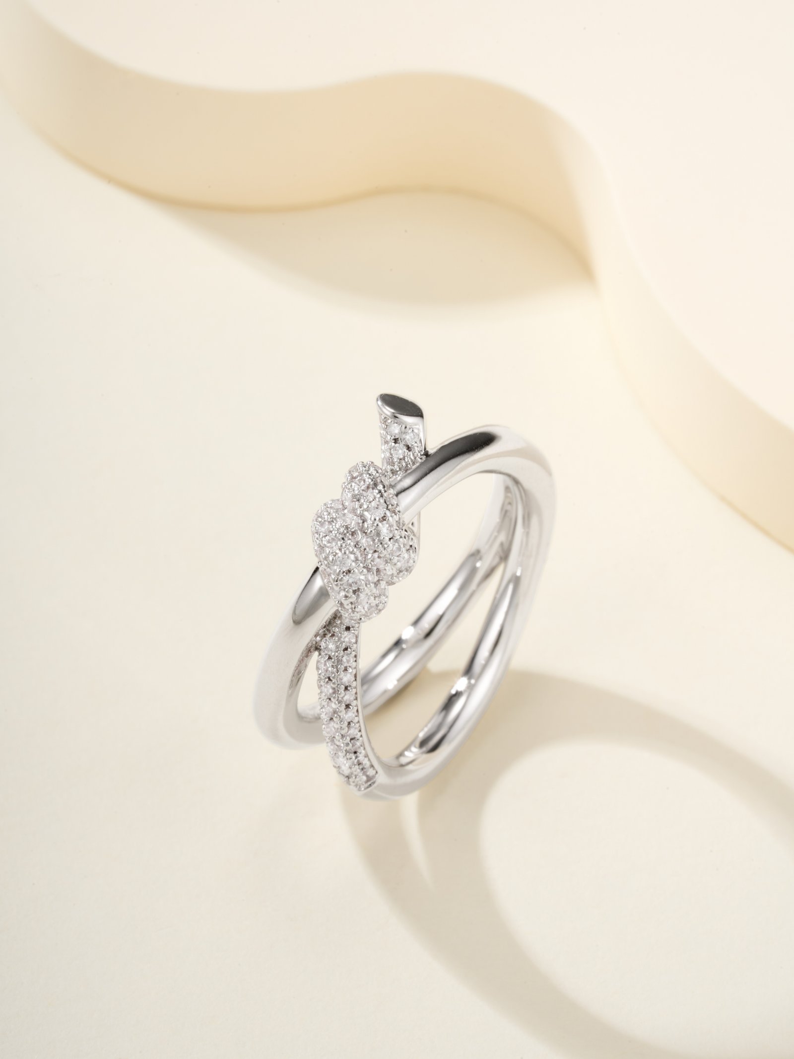T Knot Double Row Diamond Set Ring - Image 9