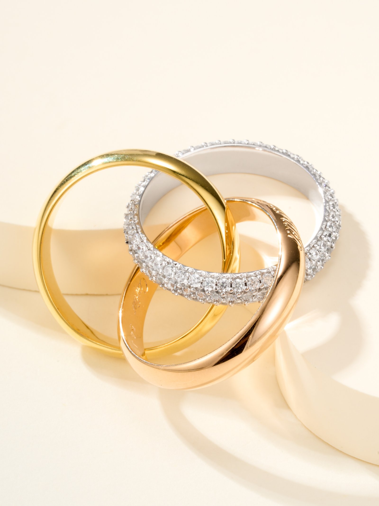 TRINITY Medium Three Ring Diamond Set Ring (Single Ring 3.2mm Width) - Image 3