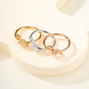 T knot diamond studded ring