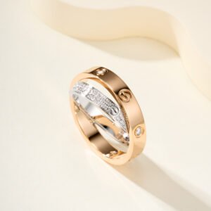 Love Color Separation Light Gold+Diamond Double Ring Ring