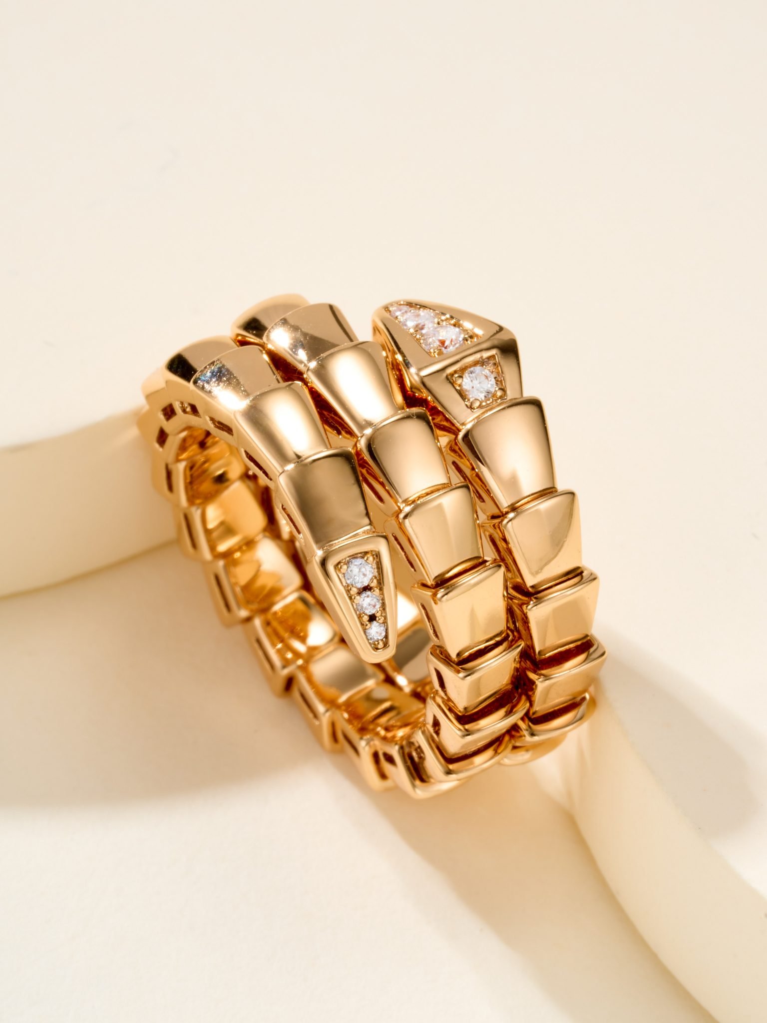 Elastic Snake Ring Double Loop Head and Tail Diamond - Image 4