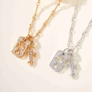 Double Cross Diamond Necklace