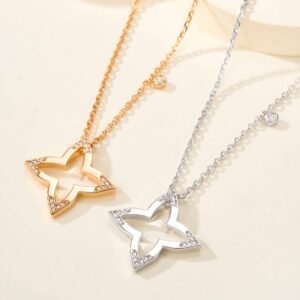 Blossoms Four Star Geometric Pattern Diamond Set Necklace