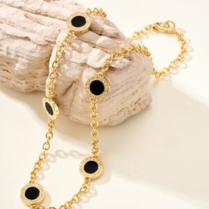 BV. Logo Mother of Pearl Black Agate Necklace