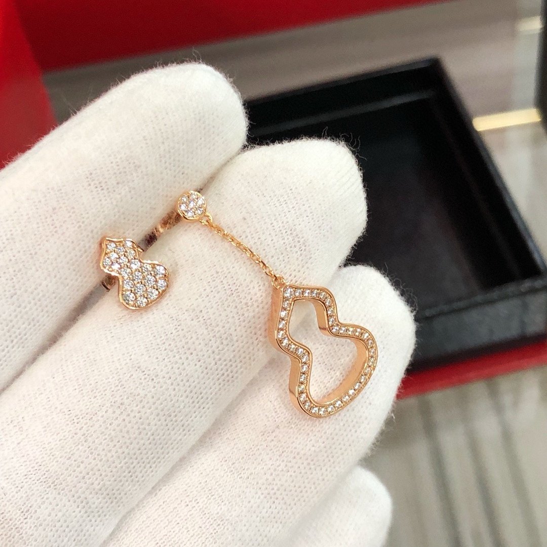 Asymmetric AB style diamond studded earrings with gourd - 图片 9
