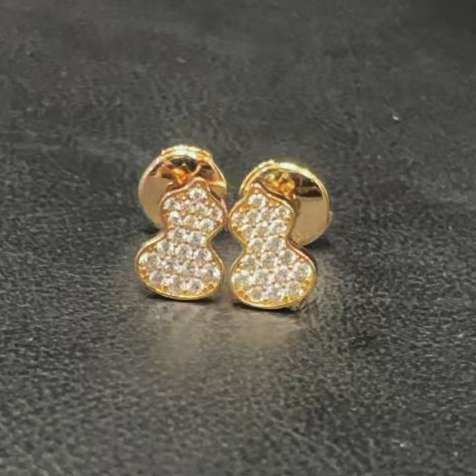 Asymmetric AB style diamond studded earrings with gourd - 图片 7