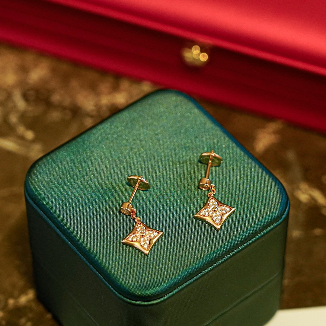 LV idle blossom floral pattern diamond studded earrings - 图片 2